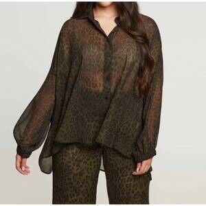 NEW MAT FASHION sheer leopard button up shirt in green